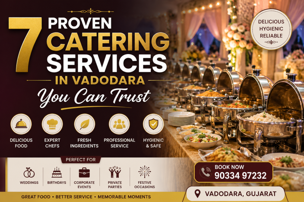 Professional catering services in Vadodara with luxury buffet setup and wedding catering